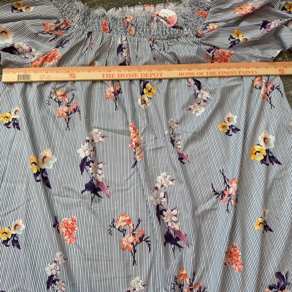 Hayden Los Angeles Blue Stripe Floral Off Shoulder Smocked Maxi Dress Plus 3XL - Picture 3 of 5
